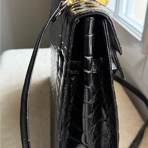 Black hand bag Hermes style in fake crocodile - Picture 8 of 11